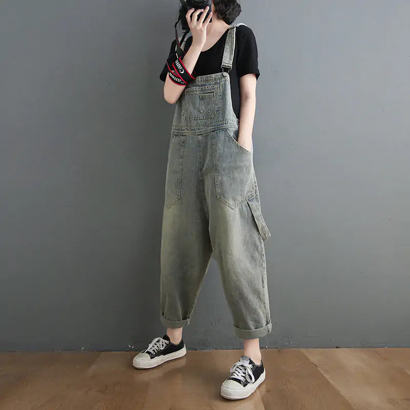 Washed Pockets Denim Jumpsuits